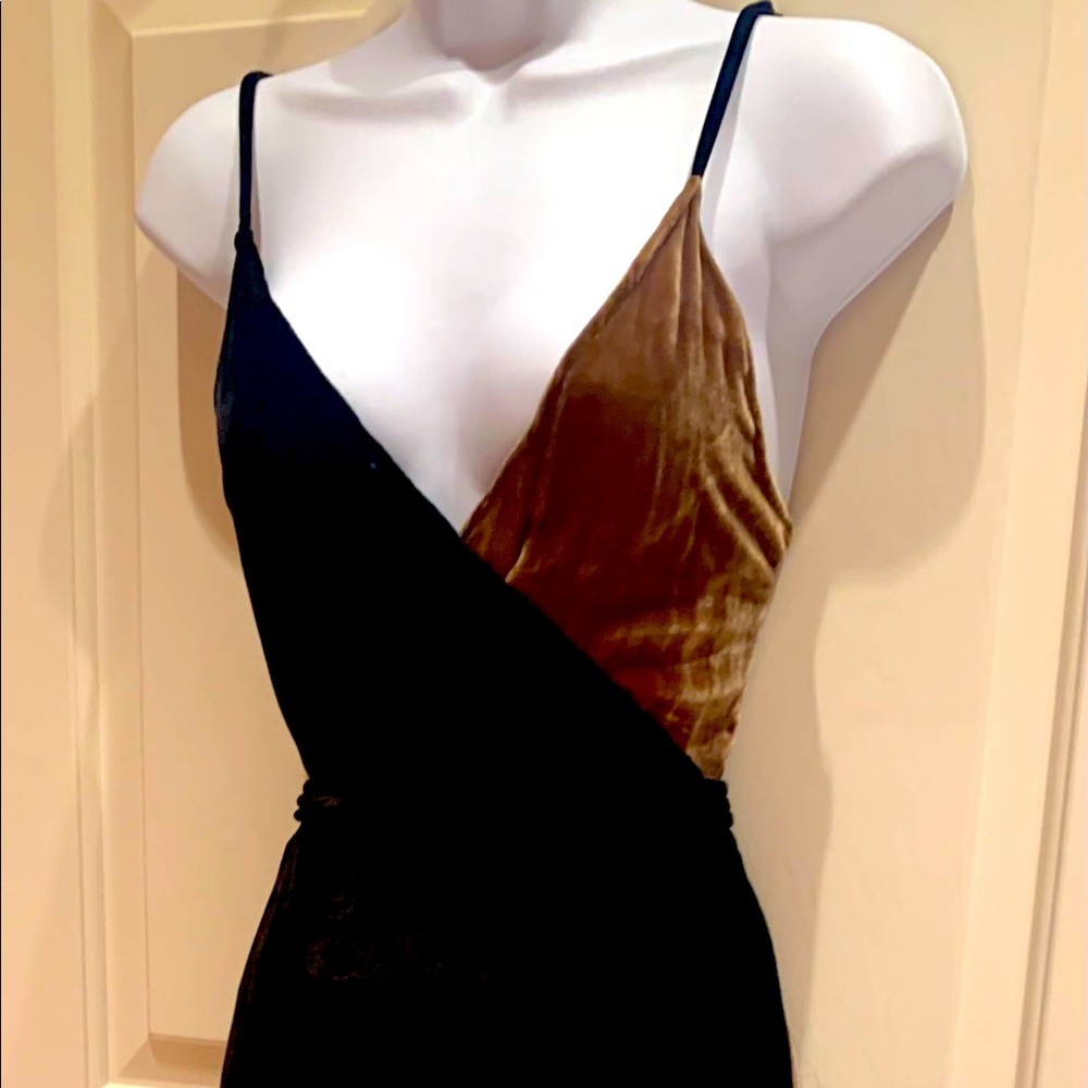 Black and Gold Velvet Wrap Dress